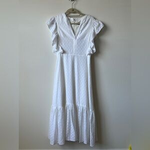 BCBGMaxAzria White Ruffle Sleeve Midi Dress Size 4 NWT